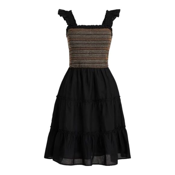 J Crew Sleeveless Smocked Tiered Black Pinafore Dress sz L Flutter Sleeve NWT - Picture 4 of 10